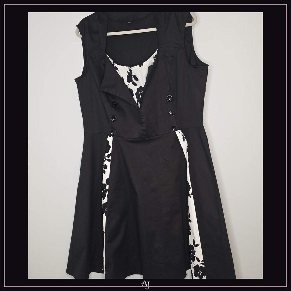 Coco Small Black Polyester Dress Double Breasted Floral Side Panels